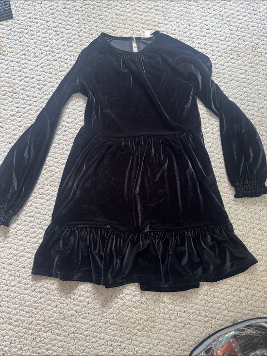 Crewcuts Other - Crewcuts Black Velvet Long-Sleeve Ruffle-Trim Dress